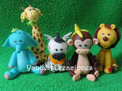 Imagen 4 de 8 de Animales De La Selva Adorno Para Torta Porcelana Fría