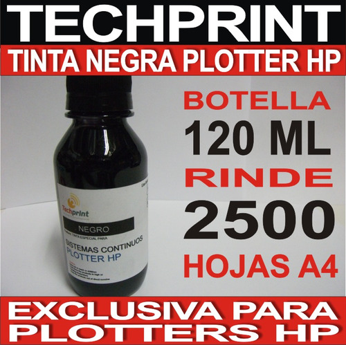 Botella Tinta Plotter Hp Negra 120 Ml Para Sistema Continuo