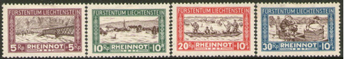 Liechtenstein Serie X 4 Sellos Sobretasa Inundación Año 1928