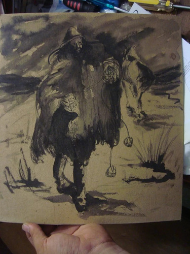 Antig Dibujo Gaucho En Tempera Original Firmado Oleo Grabado