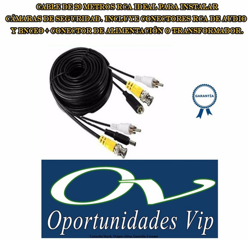 Cable Cctv Armado 20mts Video Bnc + Audio Rca + Alimentacion