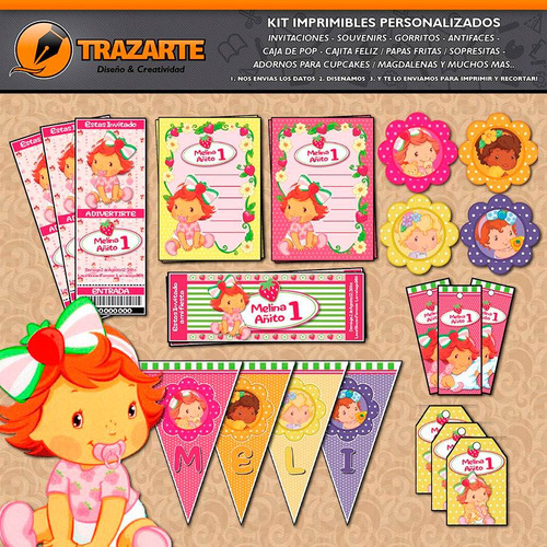 Kit Imprimible Frutillita Bebe Personalizado Candy Bar Cumpl