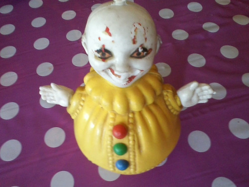 Antiguo Juguete Payaso Plastico Colgante Mide 17 Cms Alto