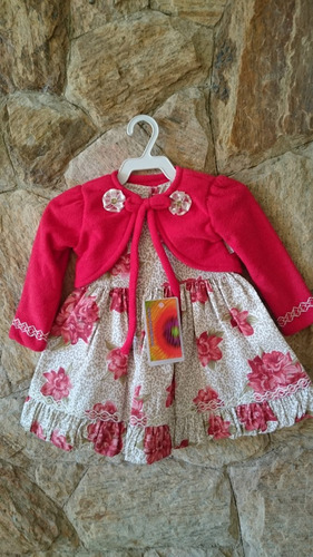 Imagem 2 de 6 de Vestido Bebê Festa Com Bolero Vermelho Ou Rosa P M G