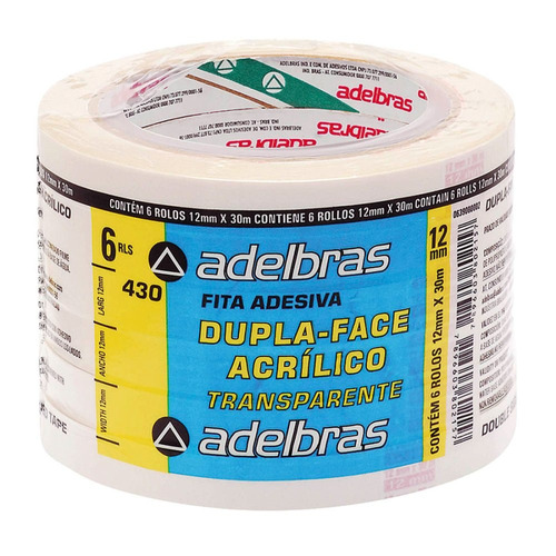 Fita Adesiva Dupla Face Transparente 12mm X 30m 6 Rolo - Ade