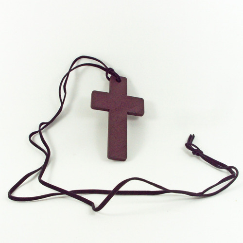 Cruz De Madeira Rústico Grande + Cordão De Couro Crucifixo