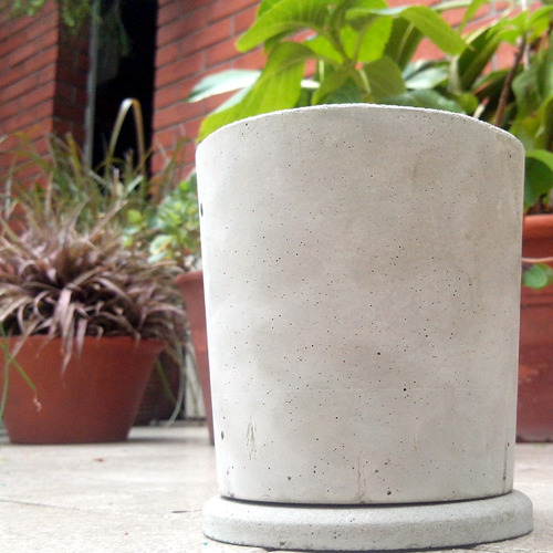 Imagen 6 de 6 de Maceta De Cemento Concreto Redonda Con Plato Minimalista