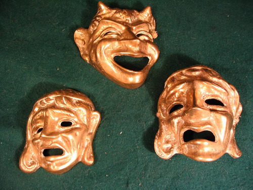3 Antiguas Máscaras De Bronce.