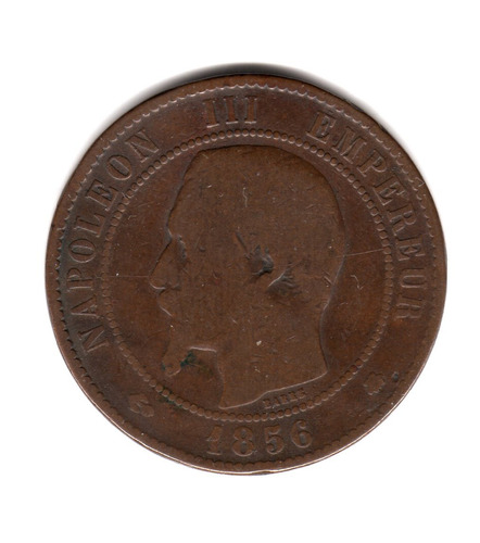 Moneda Francia 10 Centimes Año 1856 Bb Km#771.3
