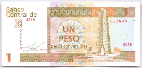 Imagen 1 de 2 de Cuba 1 Peso Convertible 2011 * Monumento A Jose Marti *