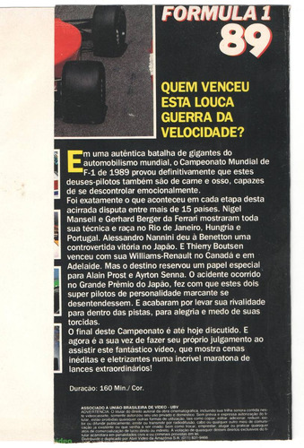 Vhs Para Dvd Formula 1 89 /160m - Original - Raro