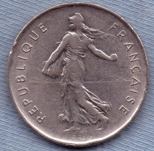 Imagen 2 de 2 de Francia 5 Francs 1971 * Campesina Sembrando *