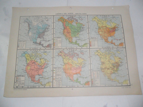 America Del Norte Aspectos Varios Plano Mapa Lamina 1969