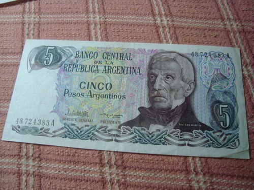 Billete De Cinco Pesos Argentinos 48.724.383 A