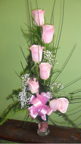 Copa De 6 Rosas Rosadas Envio Gratis Floreria Foto Real