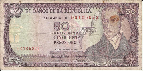 Colombia  Reposición 50 Pesos Oro 1 Enero 1986