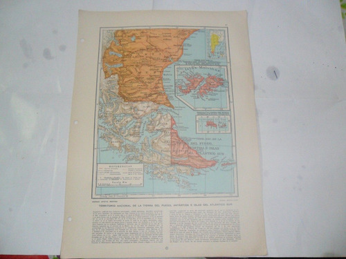 Tierra Del Fuego Malvinas Santa Cruz Plano Mapa Lamina 1969