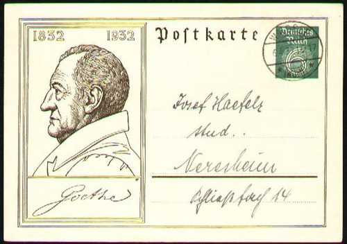 Alemania Entero Conmemorativo Del Poeta Johann W. Von Goethe