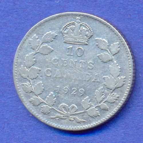 Canada 10 Cents 1929 Plata * George V * Rara *