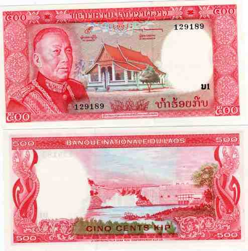 Billete De Laos De 500 Kip Año 1974 Sin Circular