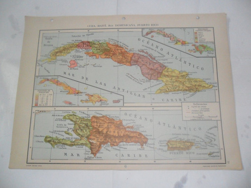 Cuba Haiti Puerto Rico Rep Dominicana Plano Mapa Lamina 1969