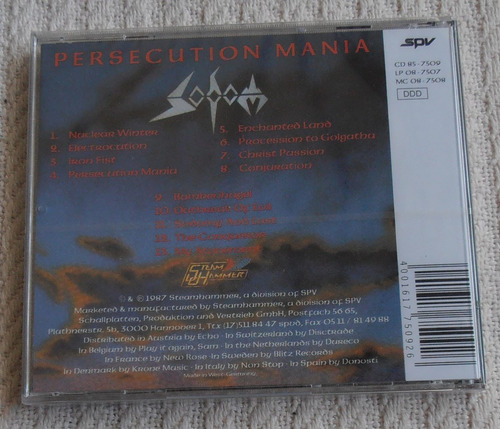 Sodom - Persecution Mania ( C D Ed. Europa Nuevo)