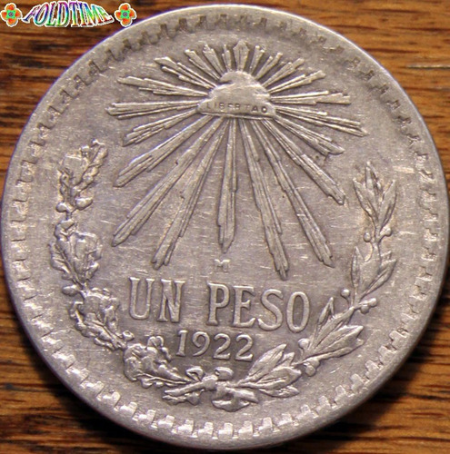 1922 Un Peso Moneda Mexicana Resplandor Rara Au Plata Ley 72