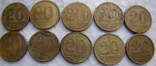 Lote Coleção 10 Moedas 20 Centavos Vários Anos De 1943 A 55