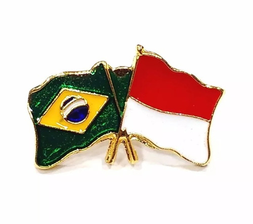 Bótom Pim Broche Bandeira Brasil X Indonésia Folheado A Ouro