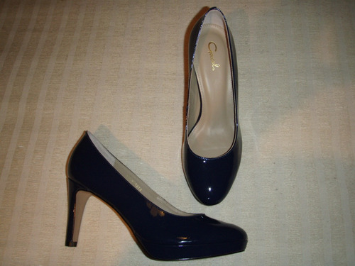 Zapato Gacel De Cuero Charol Y Terraplén Nº 37.azul.