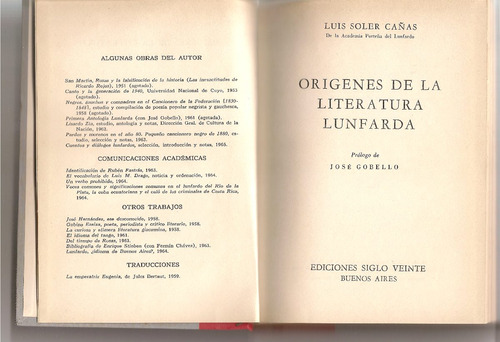 Orígenes De La Literatura Lunfarda - Luis Soler Cañas