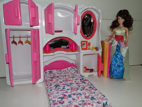 Kit Quarto Boneca Cama Armario Espelho Cabide Igual A Barbie