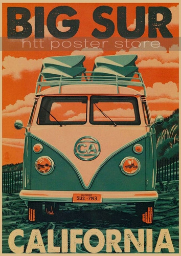 Poster Kombi Hippie California Retro + Fita Para Fixação