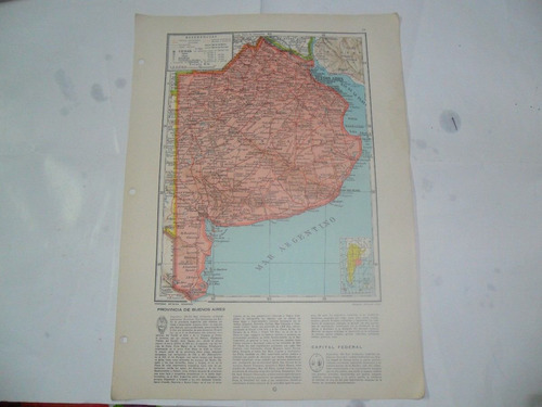 Provincia Buenos Aires Peuser Plano Mapa Lamina 1969