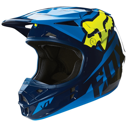 Capacete Fox V1 Race 16 Azul Amarelo (57/58 Médio) Mx Cross