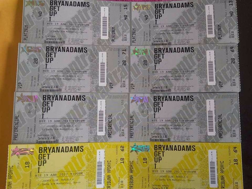 Imagen 3 de 3 de Ultimas Entradas Bryan Adams , Platinum ,vip, Pref, Apda