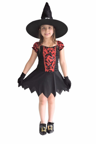 Fantasia Bruxa Infantil Com Chapeu E Luvas, Halloween