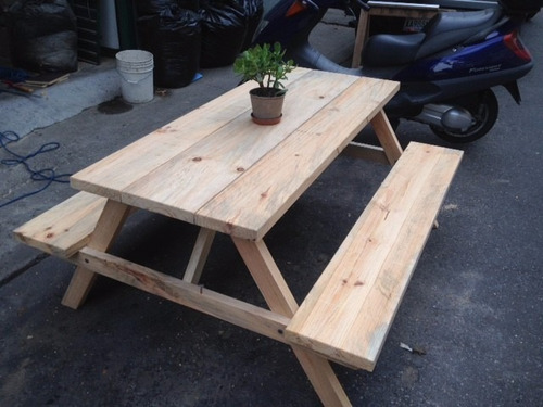 Imagen 2 de 7 de Mesa Picnic, Jardin, Terraza, Camping, De Madera Furte