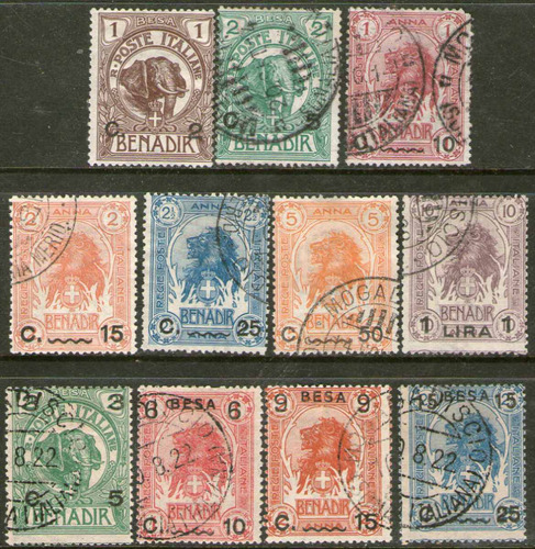 Somalia Italiana Serie X 11 Sellos Usados Resellados 1906-22