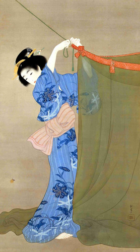 Lienzo Canvas Arte Japón Nihonga Geisha Y Luciérnaga 170x90