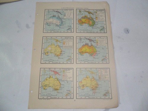 Australia Aspectos Varios Climas Plano Mapa Lamina 1969