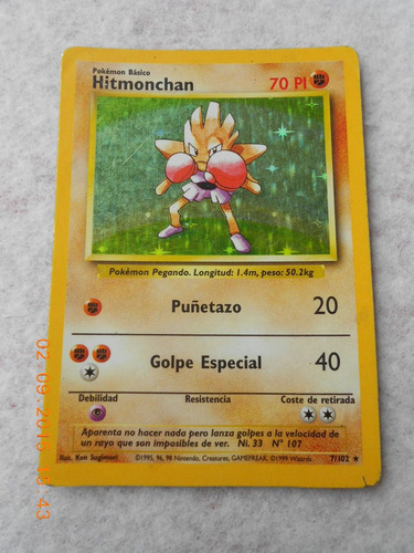 Carta Hitmonchan Estrella Pokemon Holografica Base Set