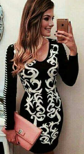 Vestido Curto Manga Longa Estampado Estampa Moda Instagram