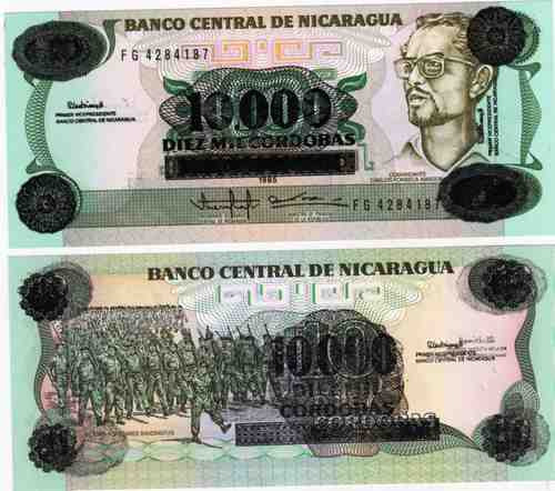 Billete Nicaragua 10.000 Cordobas Sobrecargado 10 Cordobas