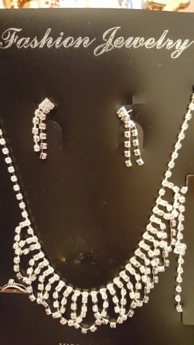 Conjunto Strass Colar Brinco Anel Pulseira Festa Noiva Luxo