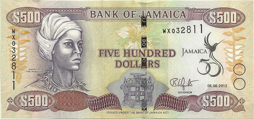 Billete Jamaica 500 Dolares Año 2012 Conmemorativo