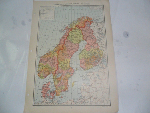 Dinamarca Suecia Noruega Finlandia Plano Mapa Lamina 1969