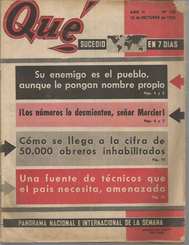 Revista / Que Sucedio En 7 Dias / Nª 105 / Año 1956 /