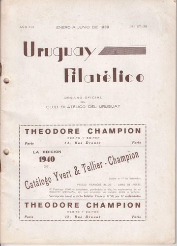 1939 Revista Uruguay Filatelia Nº 27/28 Coleccionismo Sellos