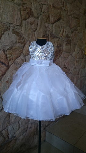 Imagem 3 de 8 de Vestido Infantil Festa Dama Florista Batizado Branco Paetês